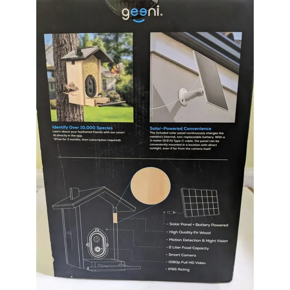 Solar Geeni Bird Feathercam Smart Bird Feeder Camera AI Bird Identification